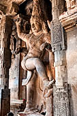 The great Chola temples of Tamil Nadu - The Brihadishwara Temple of Thanjavur. Dvarapala defending the eastern entrance porch of the temple mandapa.